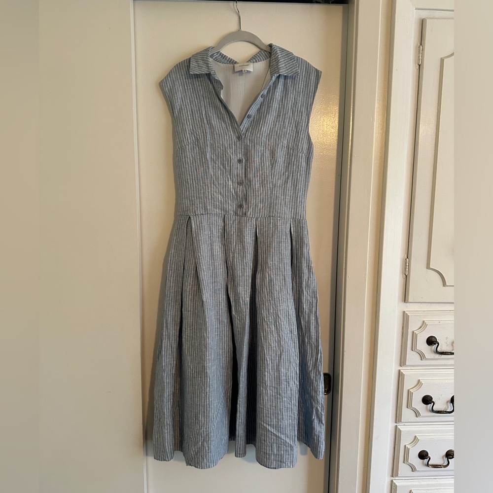 Reformation Blue Prim Linen Midi Dress - Picture 2 of 11